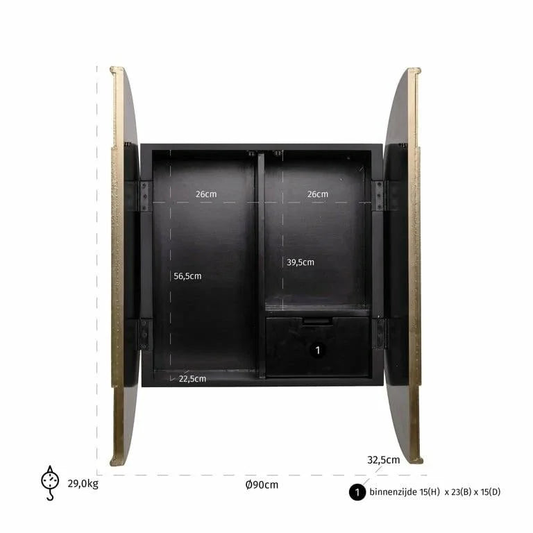 Väggskåp Bowie 2-dörrar (Svart/guld)