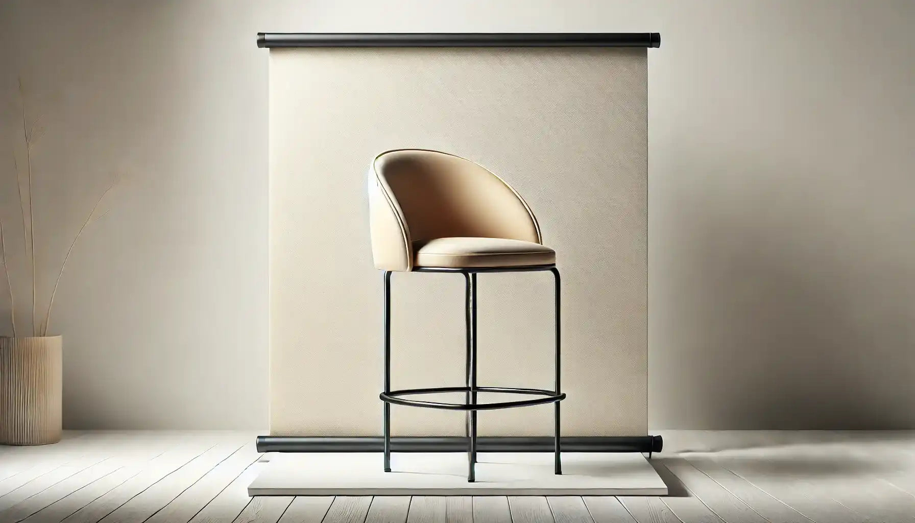 Beige upholstered bar stool.
