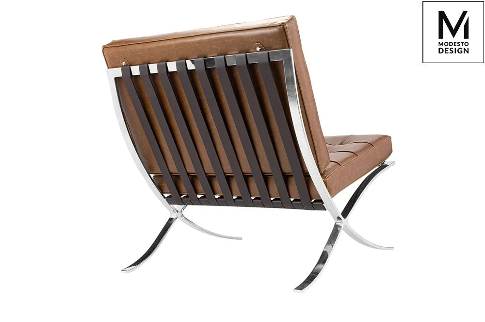 Fåtölj MODESTO DESIGN - BARCELONA VINTAGE, brun ekoläder