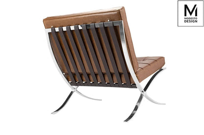 Fåtölj MODESTO DESIGN - BARCELONA VINTAGE, brun ekoläder