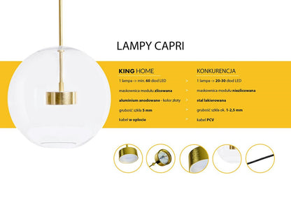 MOOSEE Taklampa CAPRI DISC 5 guld - 300 LED, aluminium, glas