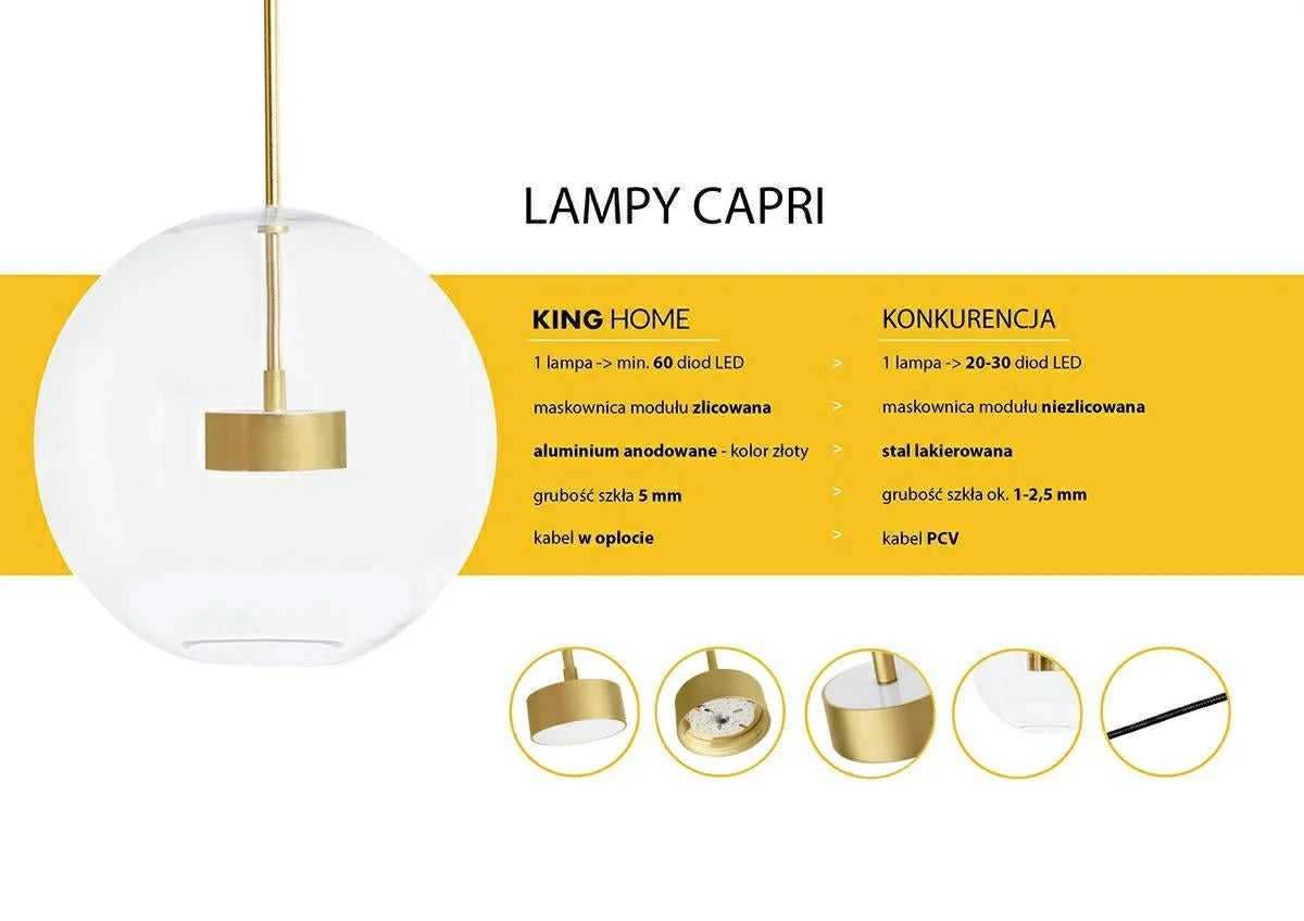 MOOSEE hängande lampa CAPRI LINE 3 guld - 180 LED, aluminium, glas