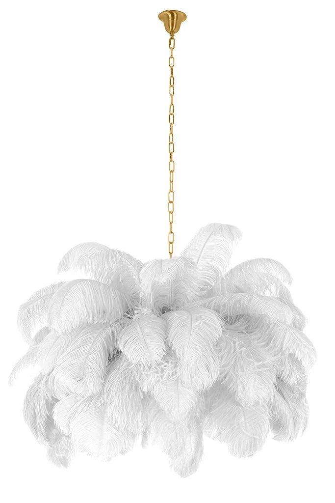 MOOSEE hängande lampa TIFFANY 135 vit mässing / naturliga fjädrar