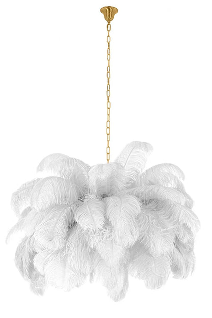 MOOSEE hängande lampa TIFFANY 135 vit mässing / naturliga fjädrar
