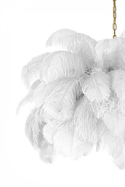 MOOSEE hängande lampa TIFFANY 135 vit mässing / naturliga fjädrar