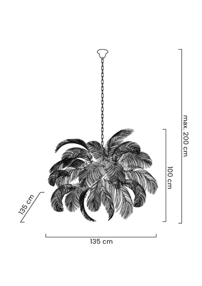 MOOSEE hängande lampa TIFFANY 135 vit mässing / naturliga fjädrar