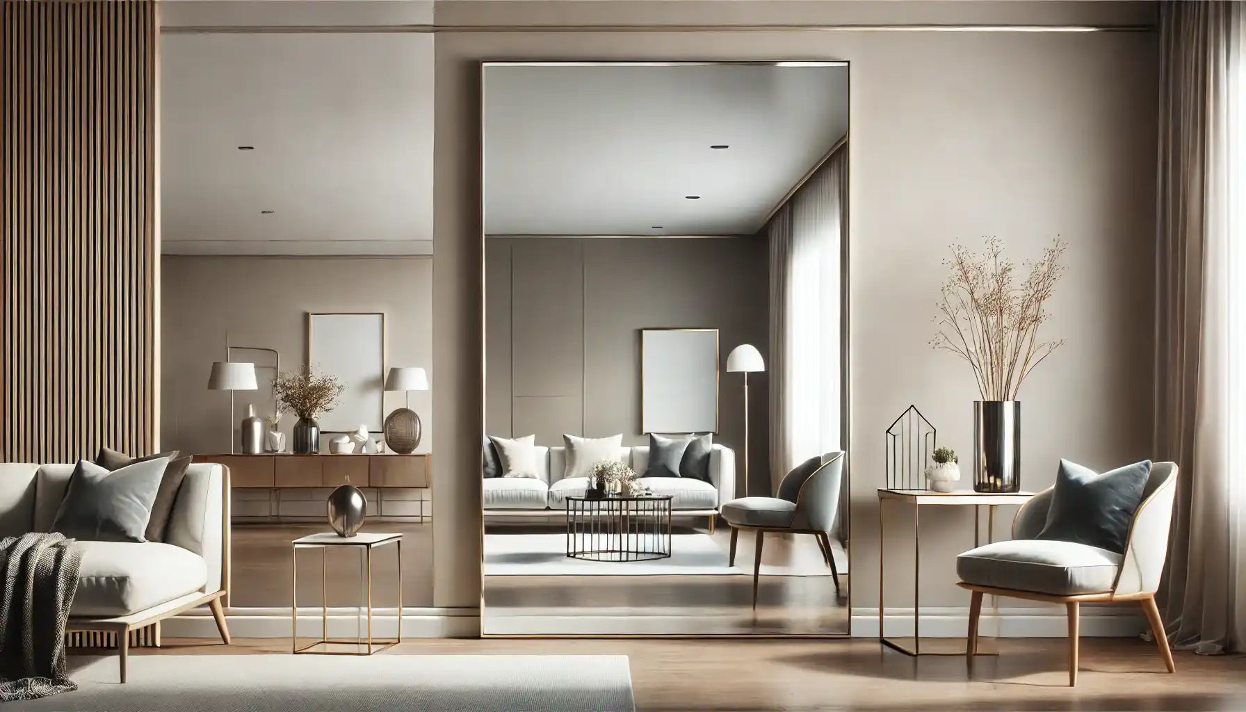 Rectangular full-length mirror.