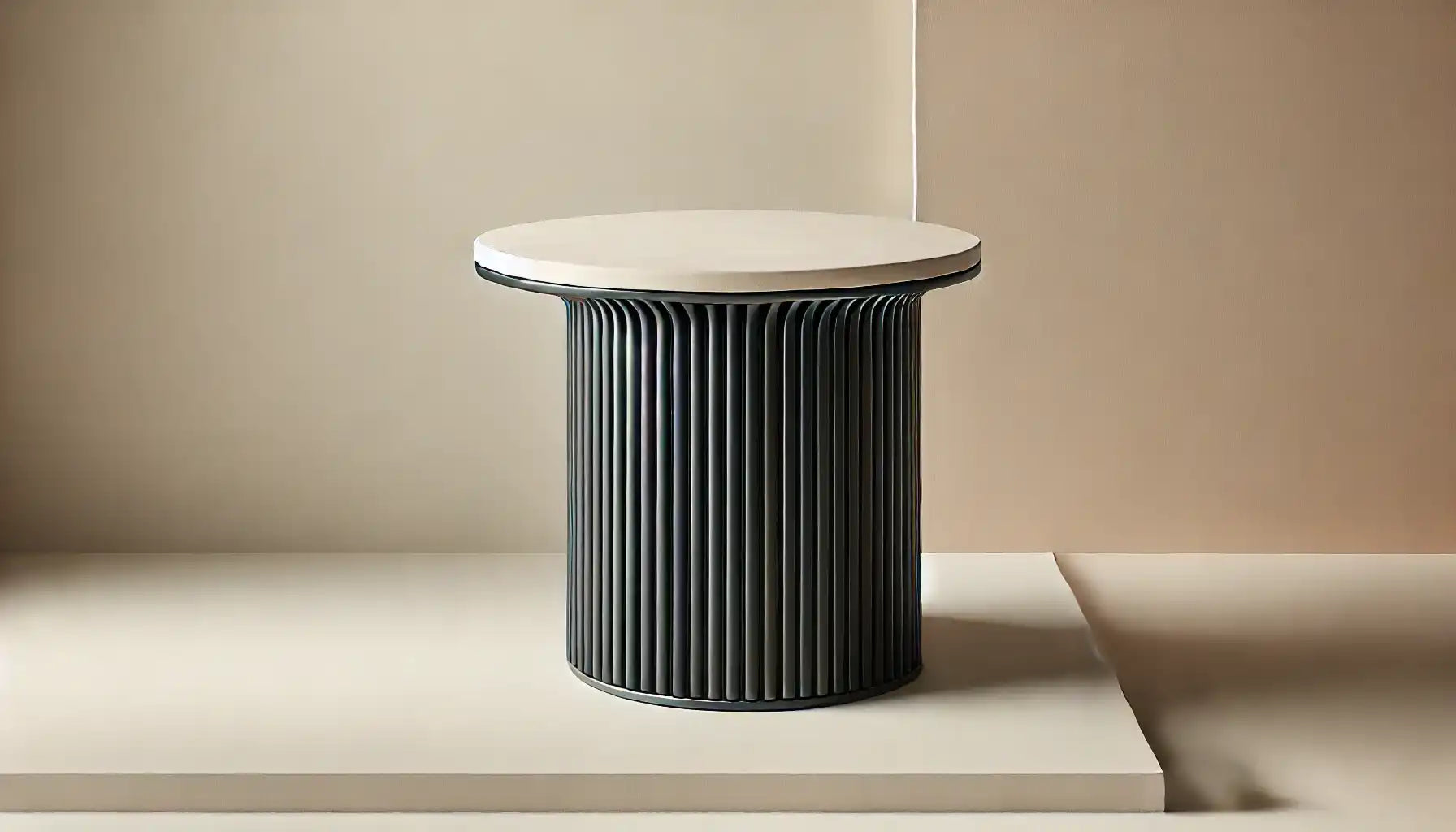 Round table with slatted base.