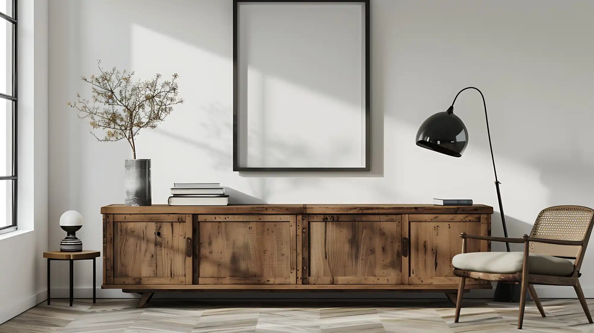 Rustic wooden sideboard.