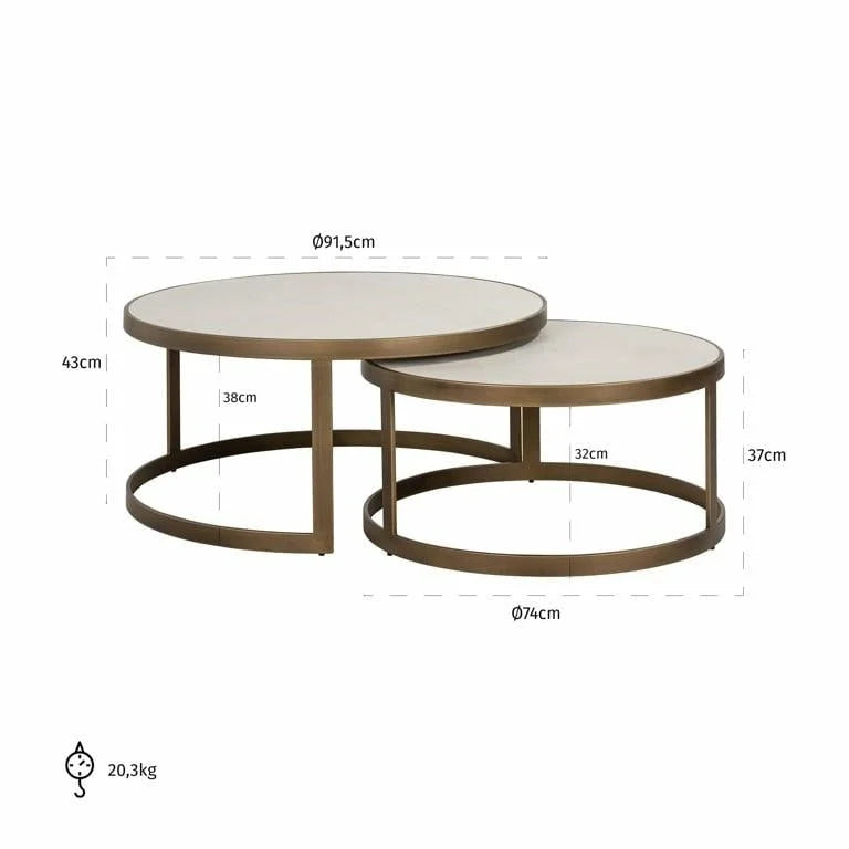 Soffbord Whitebone brass set om 2