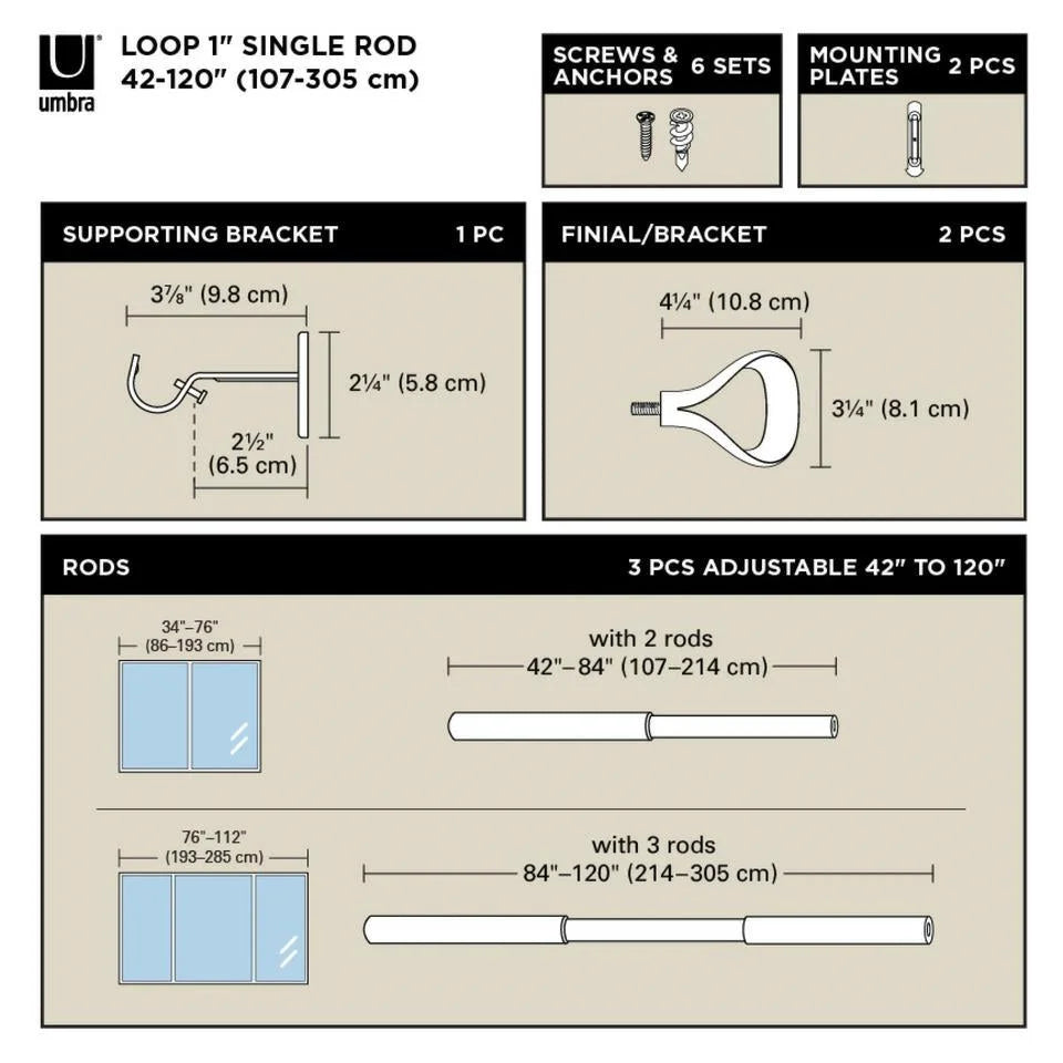 UMBRA gardinstång LOOP 1 107 - 305 cm nickel